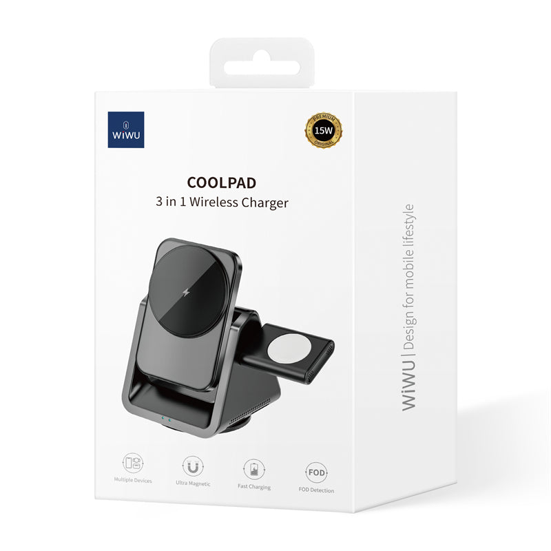 WIWU COOLPAD Wi-W018 For iPhone 12-15 Series Magnetic Wireless Charger Watch Earphone Charging Dock WIWU COOLPAD Wi-W018 For iPhone 12-15 Series Magnetic Wireless Charger Watch Earphone Charging Dock